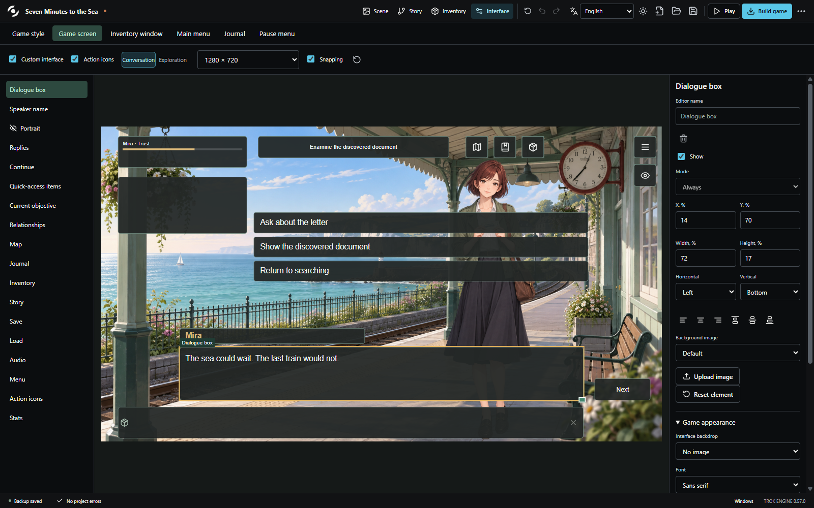 The HUD designer edits the actual game-screen layout.